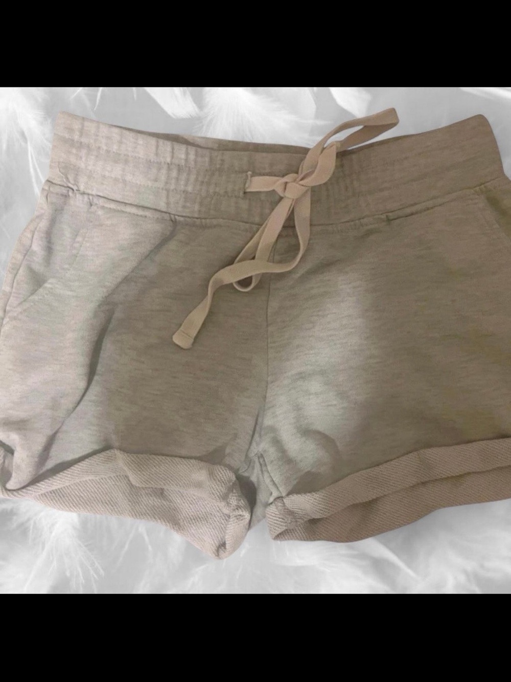 Women’s Beige Drawstring Athletic Shorts with Rolled Hem